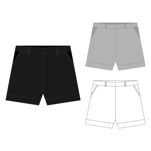 Set of sport shorts pants design template. Technical sketch short — Stock vektor