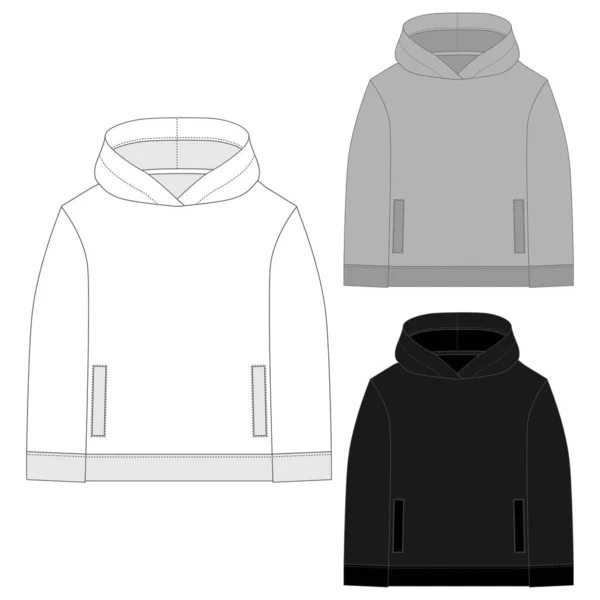 Set van technische schets voor mannen hoodie. Sjabloon hoody.Technical tekening kids kleding. — Stockvector