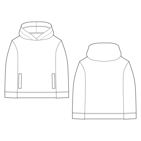 Technische schets voor mannen hoodie. Mockup sjabloon hoody. Technische tekening kinderen kleding — Stockvector
