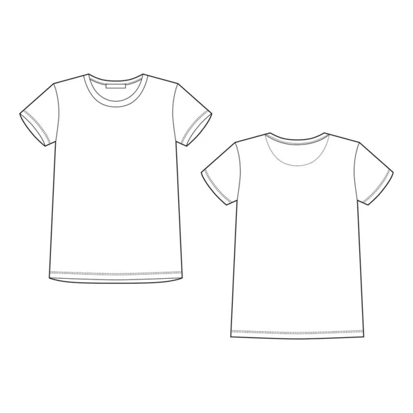 Szkic techniczny biała koszulka. Szablon projektu koszulki. Przód i tył — Wektor stockowy