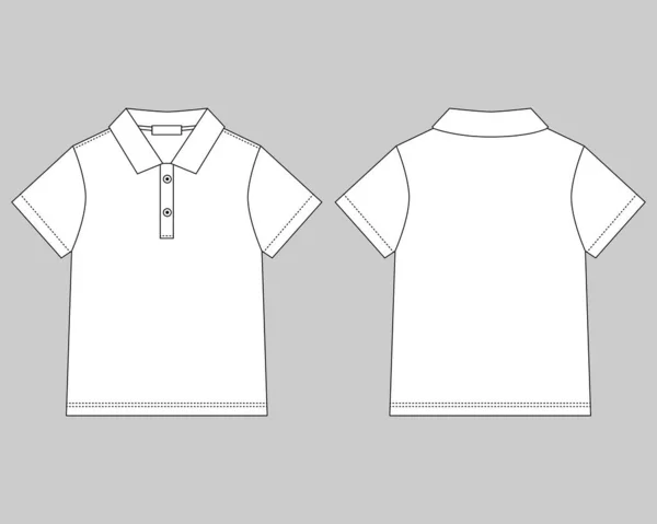 폴로 T 셔츠는 회색 바탕에 무늬가 있다. 기술적 스케치 unisex polo T shirt. — 스톡 벡터