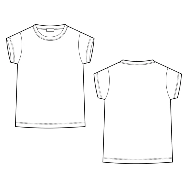 Bosquejo técnico de la camiseta infantil sobre fondo blanco. Plantilla de diseño de camiseta para niños . — Vector de stock