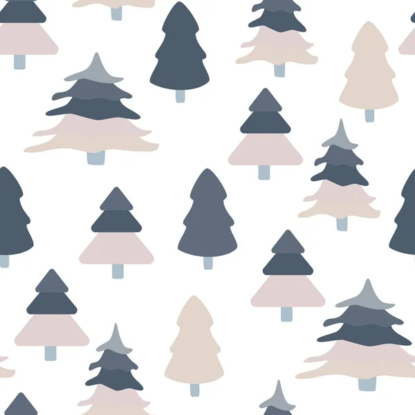 Forest landscape seamless pattern on white background in Scandinavian style. — Stock Vector