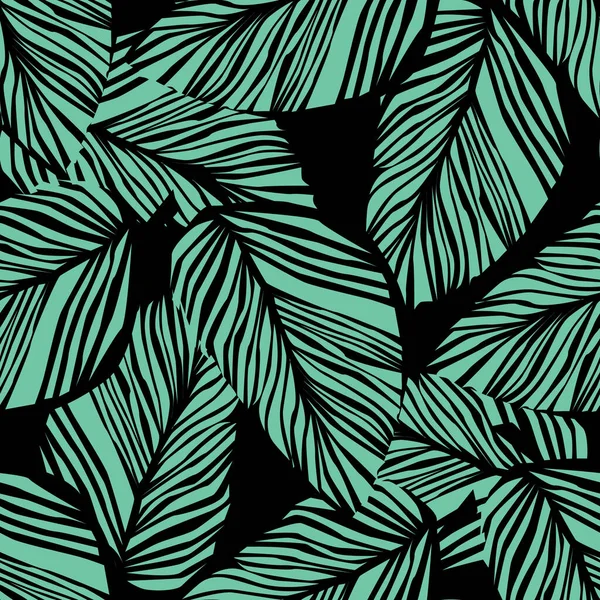 Patrón exótico sin costuras de plantas abstractas sobre fondo negro . — Vector de stock