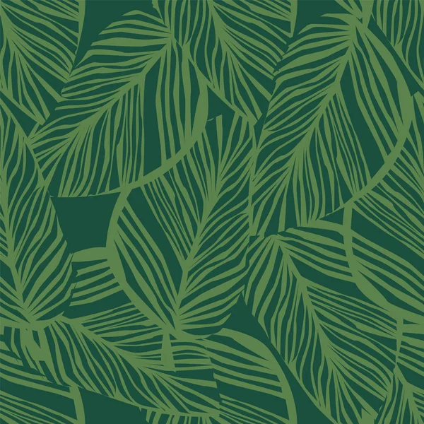 Modèle abstrait de plante exotique sans couture sur fond vert. Feuille verte papier peint . — Image vectorielle