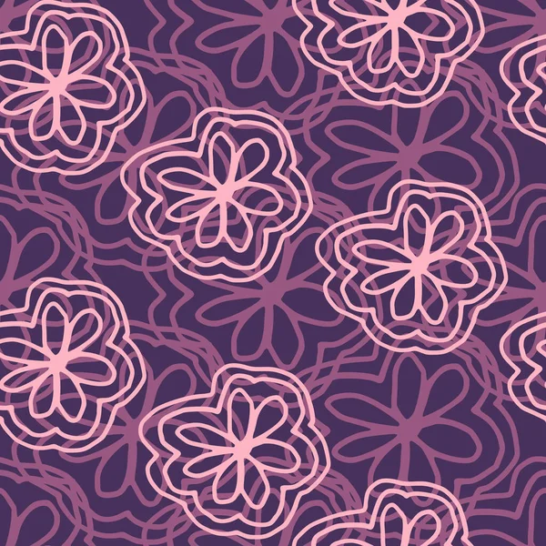线条艺术 粉红花朵 无缝图案 浪漫的无花纹壁纸 面料设计 纺织品印花 包装纸 矢量说明 — 图库矢量图片