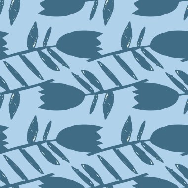 Geometrik BlueBell çiçekleri kusursuz desen. Bitmeyen çiçek duvar kâğıdı. Kumaş tasarımı için dekoratif zemin, tekstil baskısı, ambalaj kağıdı, kapak. Vektör illüstrasyonu