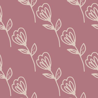 Karalama tarzında pürüzsüz bir çiçek deseni. Sevimli, bitmeyen duvar kâğıdı. Kumaş tasarımı, tekstil baskısı, ambalaj için dekoratif zemin. Vektör illüstrasyonu