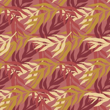 Orman bitkileri klasik tarzda kusursuz desenler bırakır. Geometrik tropikal yaprak duvar kağıdı. Kumaş tasarımı, tekstil baskısı, ambalaj kağıdı, kapak tasarımı. Moda vektör illüstrasyonu