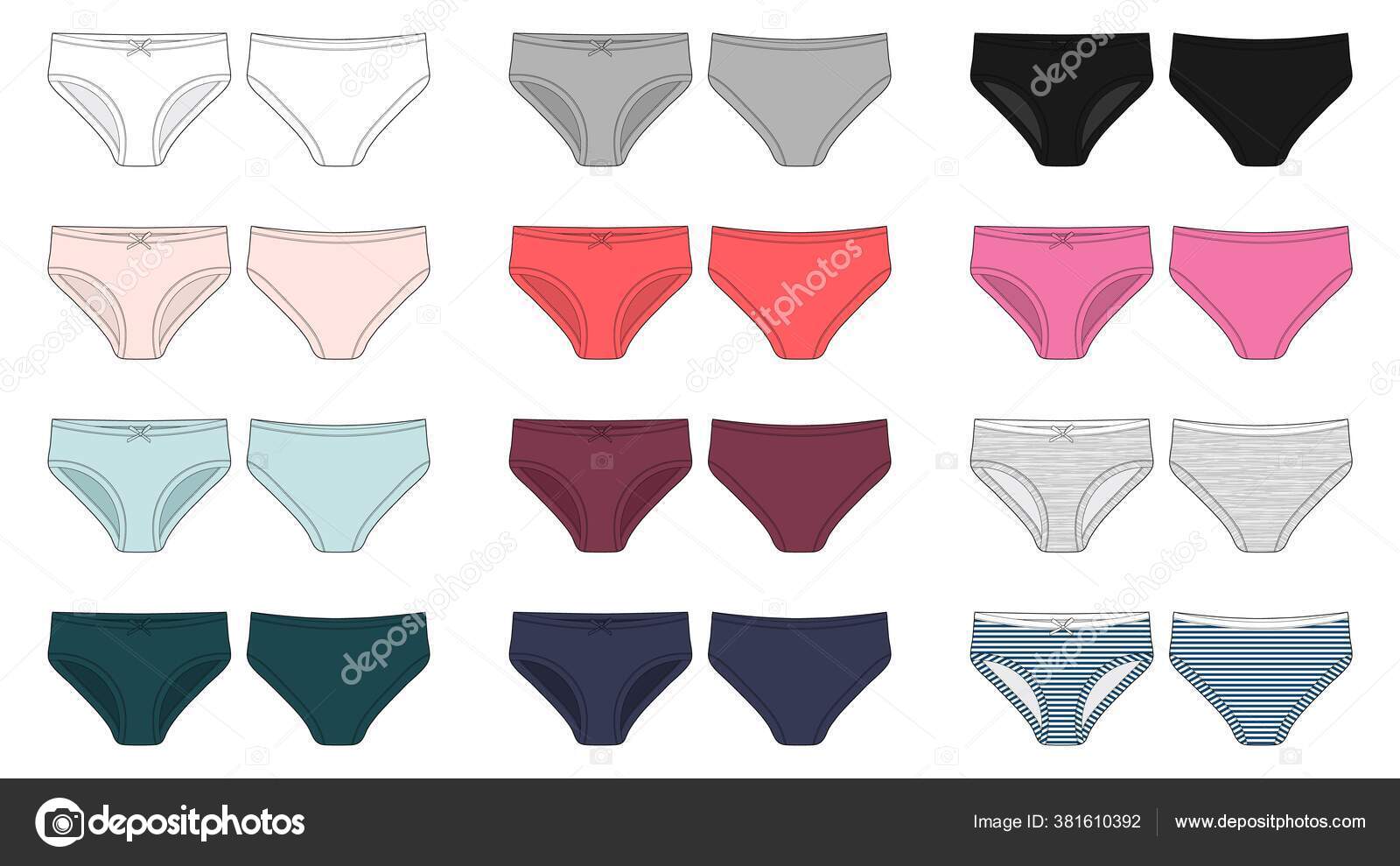 Hand Drawn Types Of Women's Panties. Vector Set Of Underwear