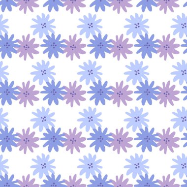 Güzel mavi ve pembe papatya çiçekleri pürüzsüz desen. Doodle tarzı. Papatyaların bitmeyen duvar kağıtları. Kumaş tasarımı, tekstil baskısı, ambalaj, kapak tasarımı. Vektör illüstrasyonu