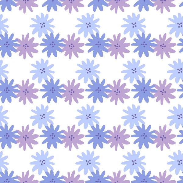 Pěkně Modré Růžové Heřmánky Květů Bezešvé Vzor Doodle Styl Sedmikrásky — Stockový vektor