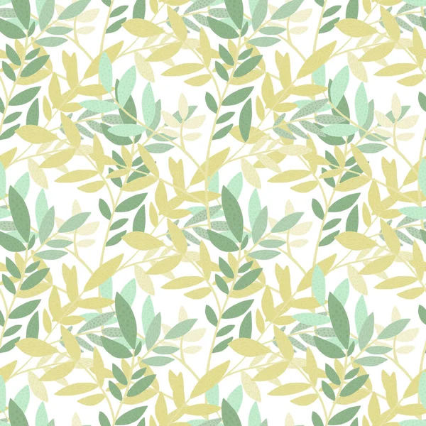 Tree branches seamless pattern. Green leaves silhouette wallpaper. Decorative twigs. Nature background. Vintage vector illustration. Design for fabric, textile print, wrapping paper, cover.