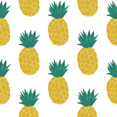 Soyut ananas dikişsiz deseni beyaz arka planda izole edilmiş. Egzotik tropikal meyve dekoratif duvar kağıdı. Vektör çizimi. Kumaş, tekstil baskısı, ambalaj, kapak için tasarım.