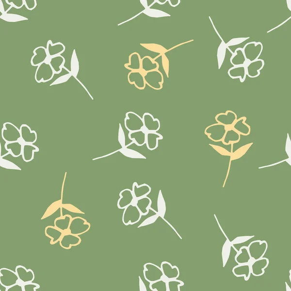 Geometrische Blumen Mit Nahtlosem Muster Auf Grünem Hintergrund Einfacher Stil — Stockvektor