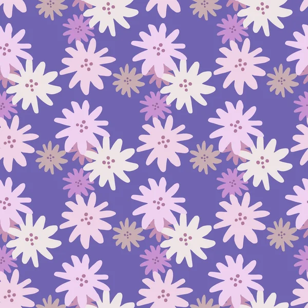 Chamomiles Floral Endless Wallpaper Cute Daisies Flowers Seamless Pattern Purple — Stock Vector