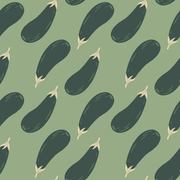 Geometric Eggplants Seamless Pattern Green Background Aubergines Wallpaper Doodle Vector — Stock Vector