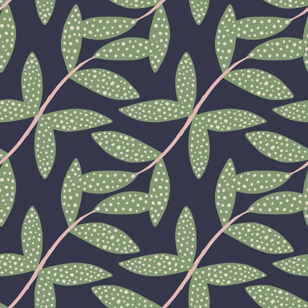 黒い背景にシームレスなパターンの葉を持つ手描きの枝 装飾品だ 無限の壁紙を残します ベクトルイラスト テキスタイルプリント 包装紙 カバーのためのデザイン — ストックベクタ