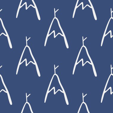 Mavi arka planda çadır deseni yok. Yerli tarzı. Kabile duvar kâğıdı. Kumaş tasarımı için dekoratif zemin, tekstil baskısı, ambalaj, kapak. Vektör illüstrasyonu