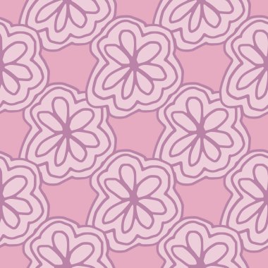 Tatlı geometrik pembe dantelli, bitmeyen duvar kâğıdı. Çizgili sanat çiçekleri kusursuz desen. Kumaş tasarımı için dekoratif zemin, tekstil baskısı, ambalaj, kapak. Vektör illüstrasyonu