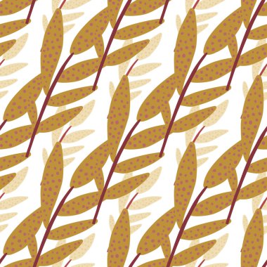 Beyaz arka planda yaprakları pürüzsüz olan sonbahar dalları. Bitmek bilmeyen duvar kâğıdı. Dekoratif yaprak süsü. Vektör çizimi. Kumaş, tekstil baskısı, ambalaj kağıdı, kapak için tasarım.