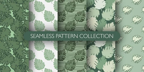 Jungle Exotic Monstera Leaves Seamless Pattern Tropical Leaf Wallpaper Collection — Stock Vector