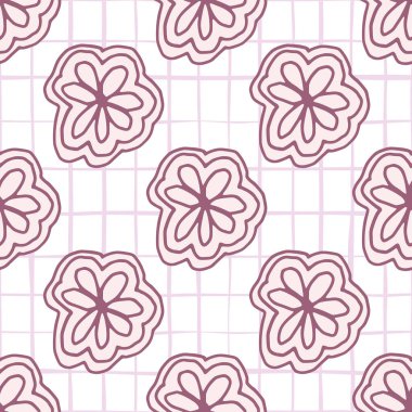 Sevimli dantel çiçekli, uçsuz bucaksız duvar kağıdı. Noktalı arka planda pembe çizgili, kusursuz desen. Kumaş tasarımı için dekoratif zemin, tekstil baskısı, ambalaj, kapak. Vektör illüstrasyonu