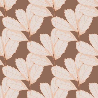 Klasik yaprak dikişsiz desen. Ağaç yaprakları arka plan. Sonbahar çiçekli duvar kâğıdı. Retro vektör çizimi. Kumaş tasarımı, tekstil baskısı, ambalaj kağıdı, kapak.