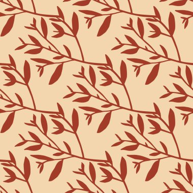 Geometrik yapraklar, ışık arka planında pürüzsüz bir iz bırakır. Ağaç dalları duvar kağıdı. Doğa vektörü arkaplanı. Dekoratif dallar. Kumaş, tekstil baskısı, ambalaj kağıdı, kapak için tasarım.