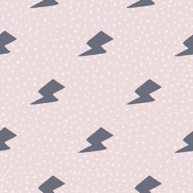 Açık pembe arka planda yaratıcı siyah gök gürültüsü kusursuz desen. Yıldırım duvar kâğıdı. Şimşekler çakıyor. Kumaş tasarımı, tekstil baskısı, ambalaj için dekoratif zemin. Vektör illüstrasyonu