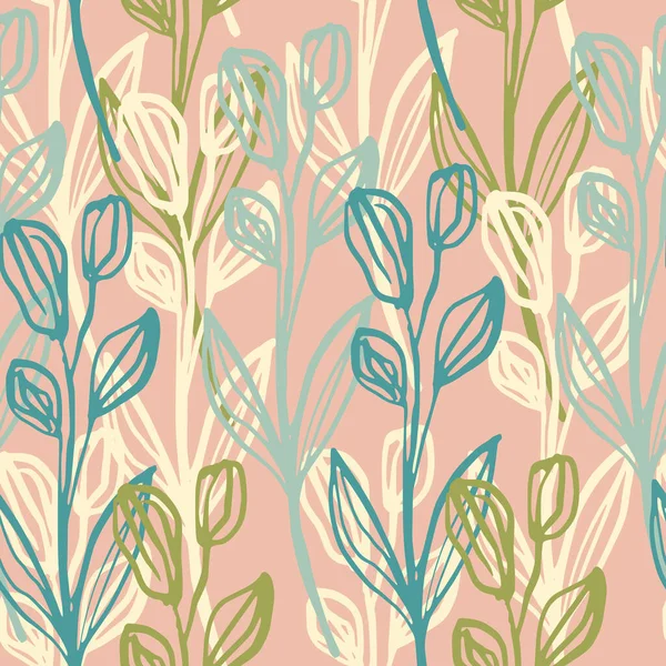 Creative Line Art Leaf Seamless Pattern Moderní Ručně Kreslené Botanické — Stockový vektor