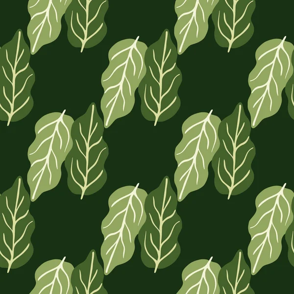 Green Foliage Seamless Pattern Black Background Botanical Leaves Wallpaper Decorative — Stock Vector