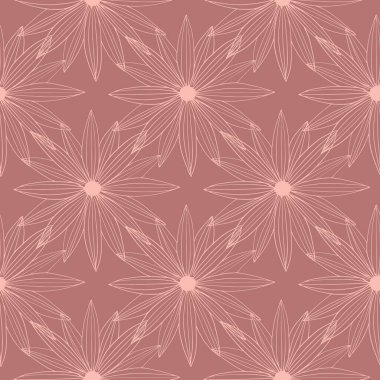 Kırmızı arka planda soyut çizgili papatya desenli papatya deseni. Modern çiçek duvar kâğıdı. Kumaş tasarımı için dekoratif zemin, tekstil baskısı, ambalaj, kapak. Vektör illüstrasyonu.