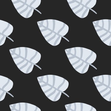 Geometrik düz, siyah arkaplanda pürüzsüz desen bırakır. Basit tek renkli botanik arkaplan. Yaprak duvar kağıdı. Kumaş tasarımı, tekstil baskısı, ambalaj, kapak için dekoratif arkaplan.