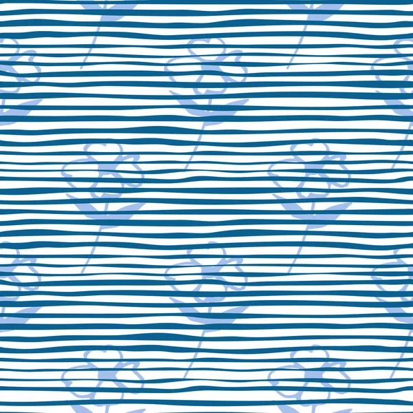 Abstract Blue Flowers Seamless Pattern Stripes Background Decorative Backdrop Fabric — Stock Vector