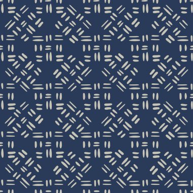 Mavi arkaplanda çizgi olan geometrik dikişsiz desen. Geometrik çizgi sonsuz duvar kağıdını şekillendirir. Kumaş tasarımı için dekoratif zemin, tekstil baskısı, ambalaj, kapak. Vektör illüstrasyonu.