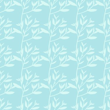 Soyut mavi dal, siluet, pürüzsüz desen. Ağaç dalları duvar kağıdı. Doğa dekoratif filiz. Vektör çizimi. Kumaş, tekstil baskısı, ambalaj kağıdı için tasarım