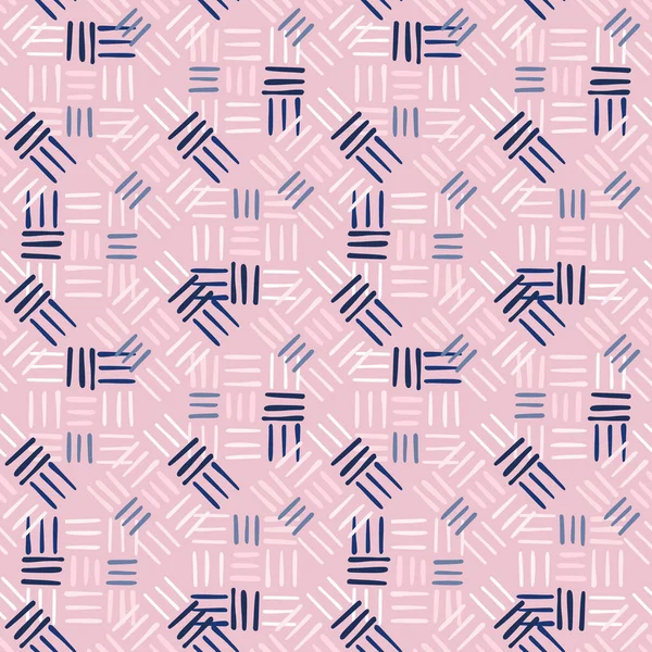 Geometric dash line seamless pattern on pink background. Decorative line shapes endless wallpaper. Doodle stripe backdrop. For fabric design, textile print, wrapping, cover. Vector illustration.