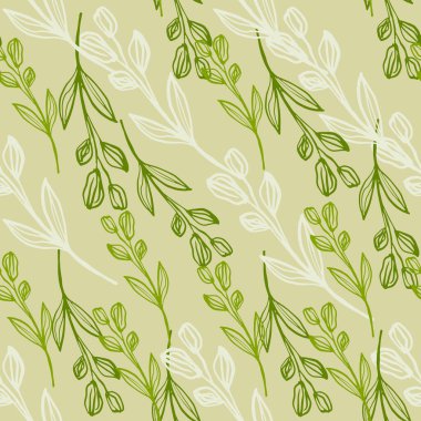 Işık arka planında güzel bir çizgi çizgisi, pürüzsüz desen. Yaratıcı bitki örtüsü duvar kâğıdı. Kumaş tasarımı, tekstil baskısı, ambalaj için dekoratif zemin. Vektör illüstrasyonu