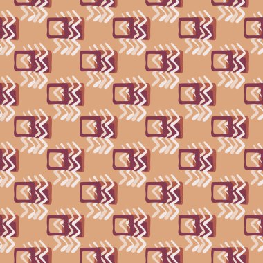 Burgonya ve bej renklerinde küçük geometrik elementlerle soyut desen. Vektör çizimi. Çocuk kıyafetleri, ambalaj kağıdı, duvar kağıdı, tekstil baskısı.