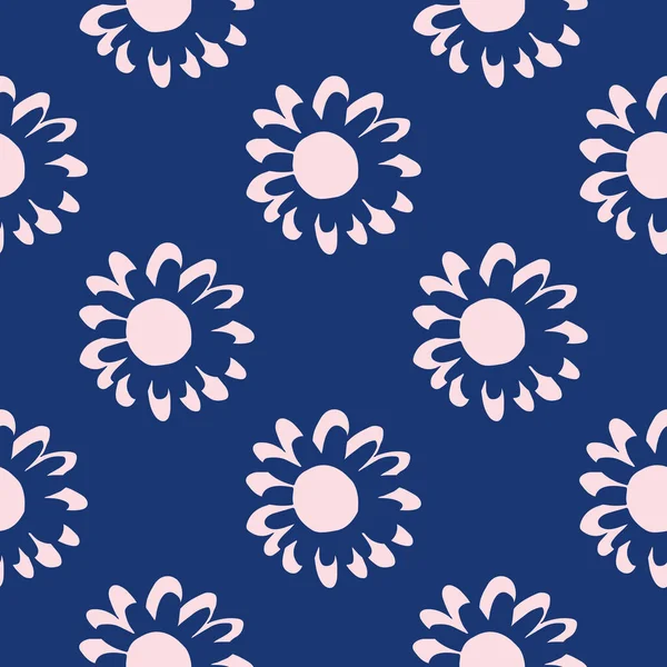 Zökkenőmentes Minta Kreatív Dekoratív Virágokkal Skandináv Stílusban Rózsaszín Elemek Kék — Stock Vector