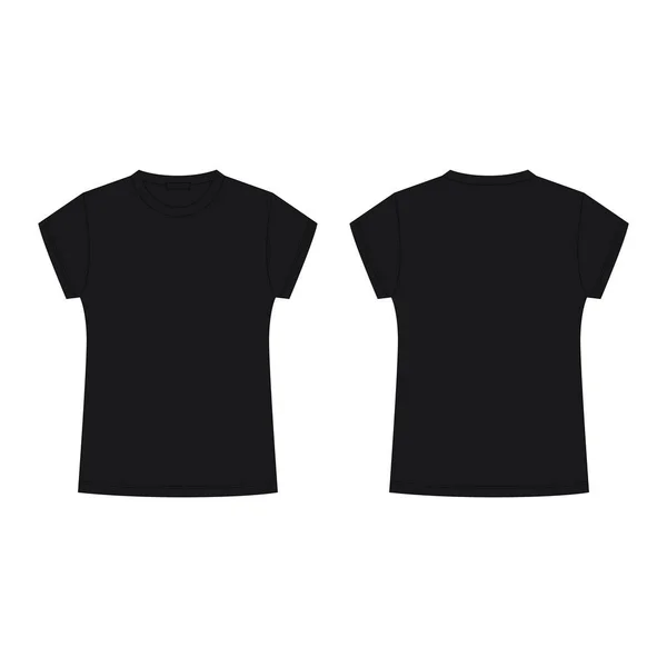 儿童的黑色T恤空白模板矢量插图 技术草图T恤孤立在白色背景 随意的风格 前面和后面 — 图库矢量图片