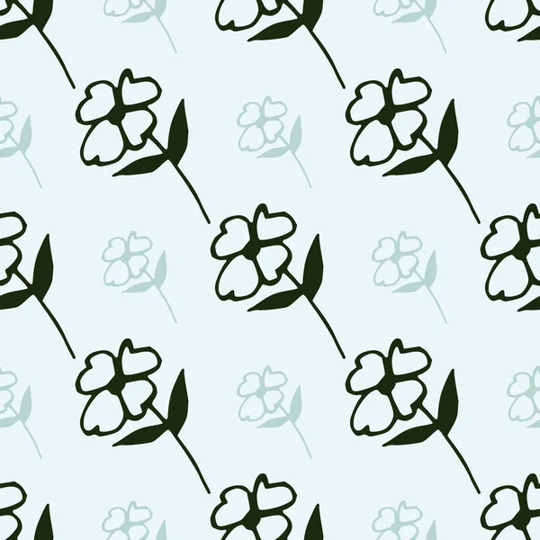 Örtmönster Med Svarta Och Blå Blommor Ljusblå Bakgrund Minimalistisk Design — Stock vektor