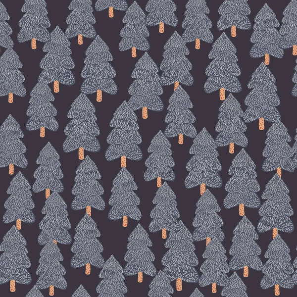 Handgezeichnete Kiefer Nahtloses Muster Auf Dunklem Hintergrund Weihnachten Urlaub Wald — Stockvektor