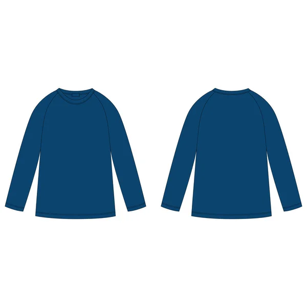 Esboço Técnico Azul Marinho Cor Raglan Sweatshirt Crianças Usam Modelo —  Vetores de Stock