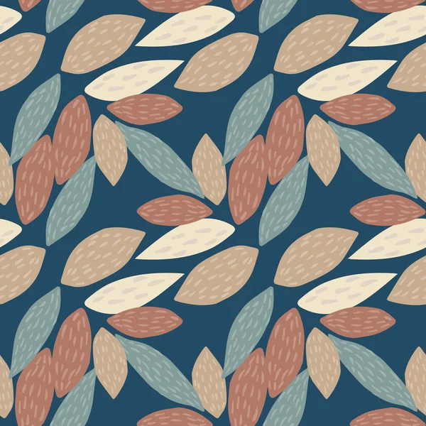 Zufällige Nahtlose Muster Ornament Blätter Braune Und Blaue Botanische Elemente — Stockvektor