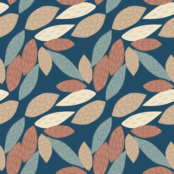 Feuilles Motif Sans Couture Aléatoire Ornement Éléments Botaniques Marron Bleu — Image vectorielle