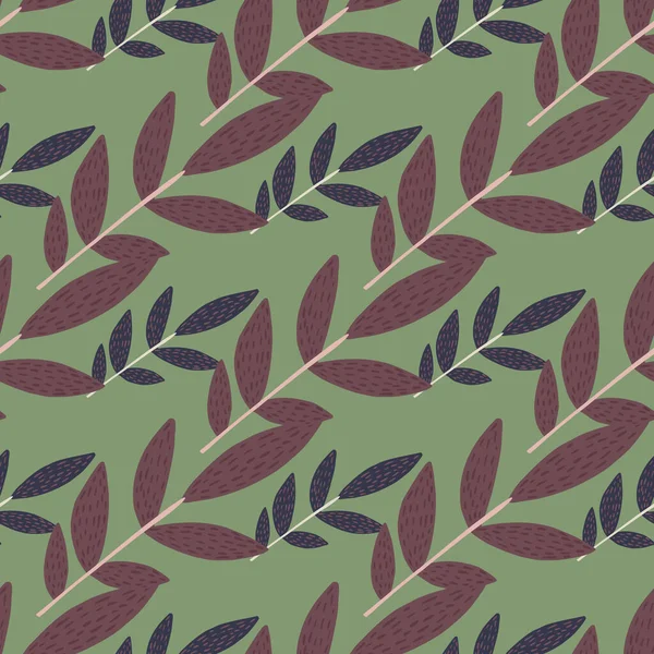Ramitas Diagonales Ubicadas Tonos Púrpura Fondo Verde Patrón Herbal Inconsútil — Archivo Imágenes Vectoriales