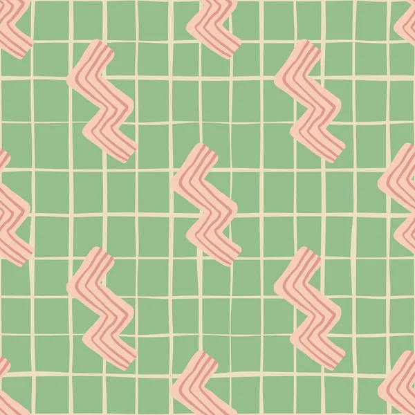 Sömlöst Mönster Pastelltoner Rosa Sicksack Element Grön Rutig Bakgrund Vektorillustration — Stock vektor