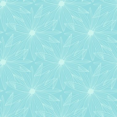 Mavi arka planda, klasik tarzda, papatya desenli beyaz bir taslak. Zarif sanat. Çiçeği tekrarla. Vektör soyut ve klasik grafik tasarımı. Kumaş tasarımı ve tekstil baskısı için dekoratif arkaplan.